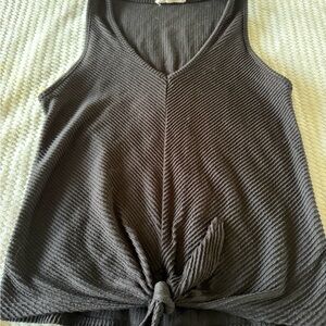 Caution To The Wind Black Ribbed Tie-Front Tank Top